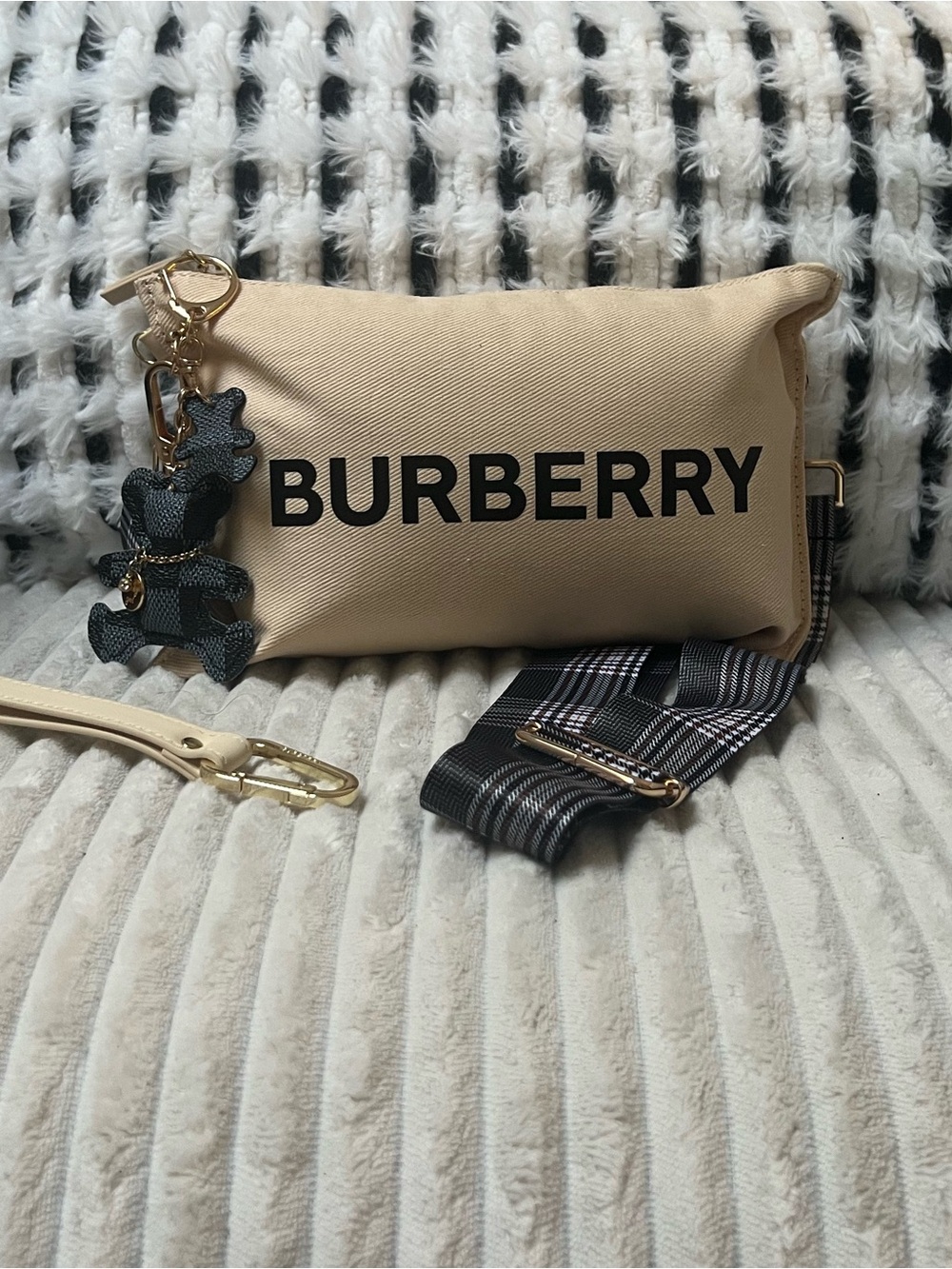 Burberry Upcycled Beauty Canvas to Crossbody Bag with Bear Charm